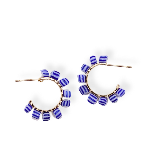 These Rita Hoops are perfect for channeling your dream Grecian summer vacation. Made with secondhand glass beads and hypoallergenic hoops, they are unique,  lightweight, and ready for the beach!