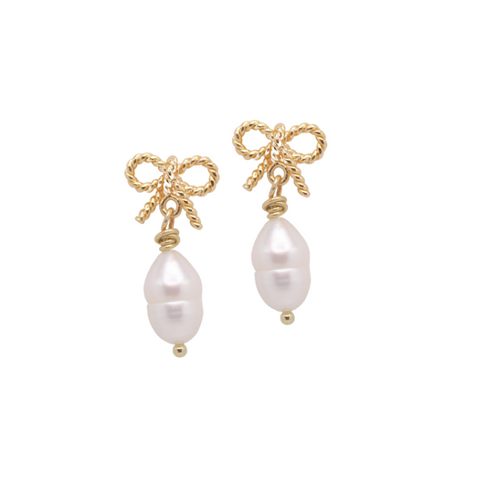 Eloise Bow and Freshwater Pearl Dangle Earrings | Summer NIkole Jewelry