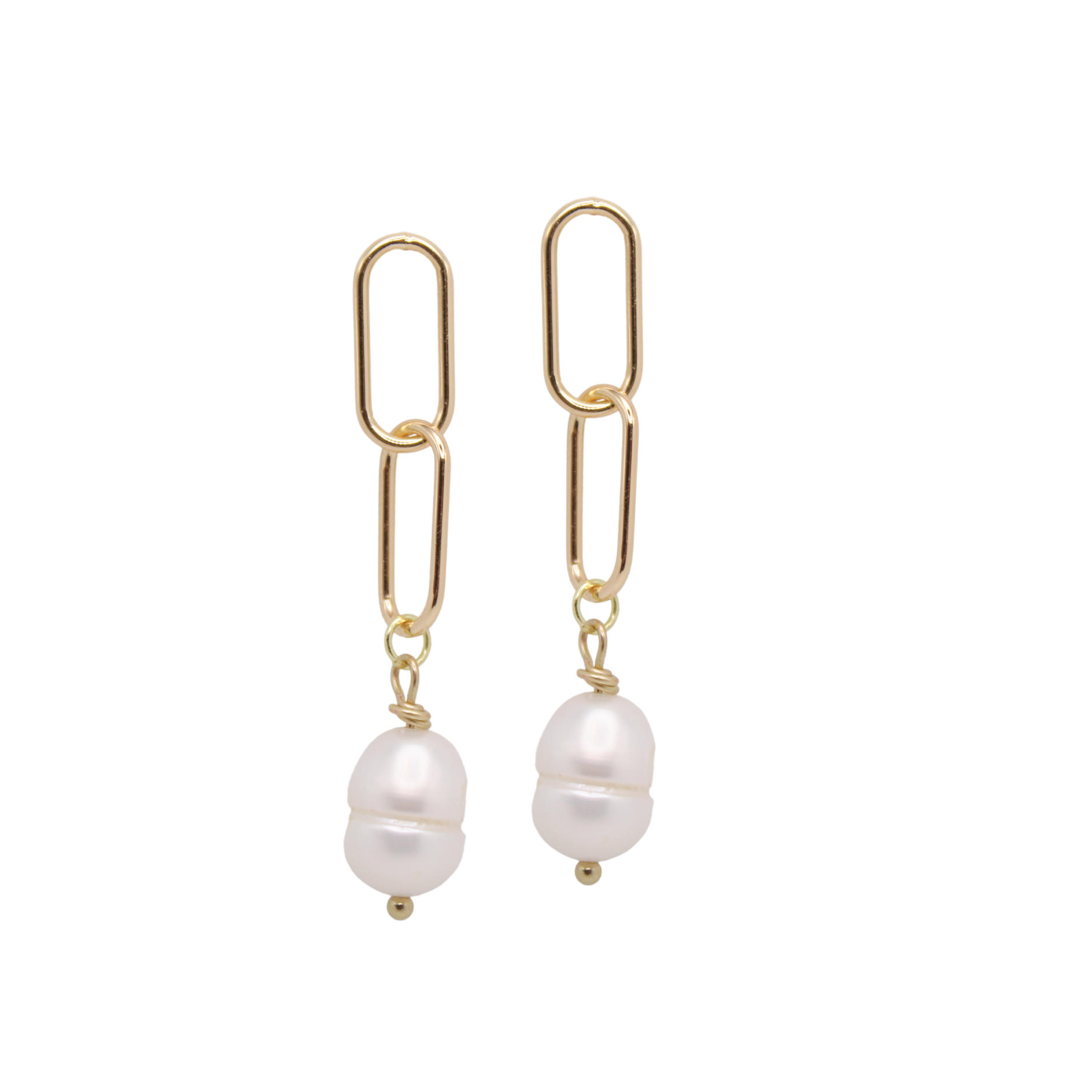 Celia Gold Link Freshwater Pearl Earrings | Summer Nikole Jewelry