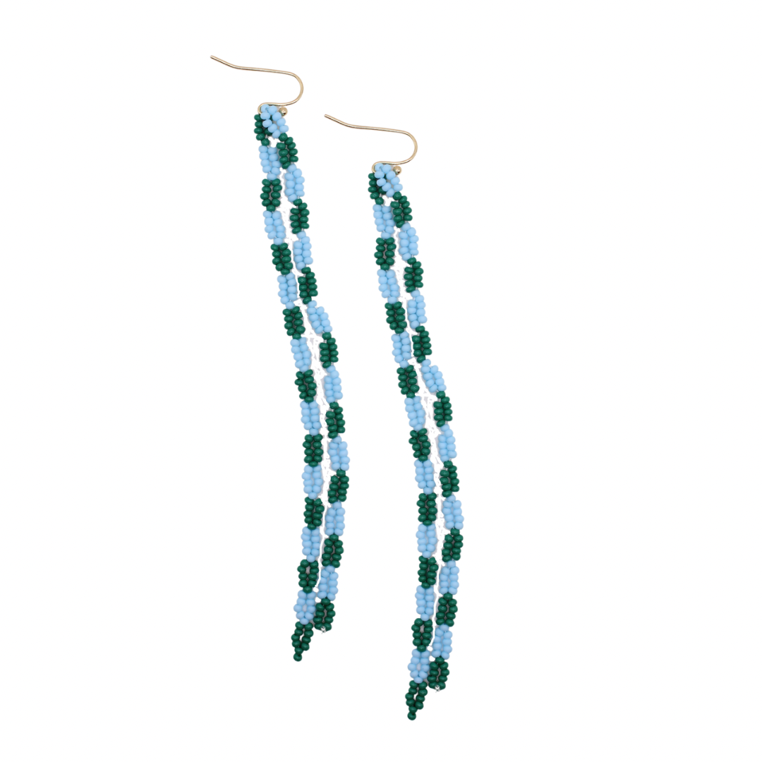 Sibley Checkered Beaded Earrings in green and blue | Summer Nikole Jewelry