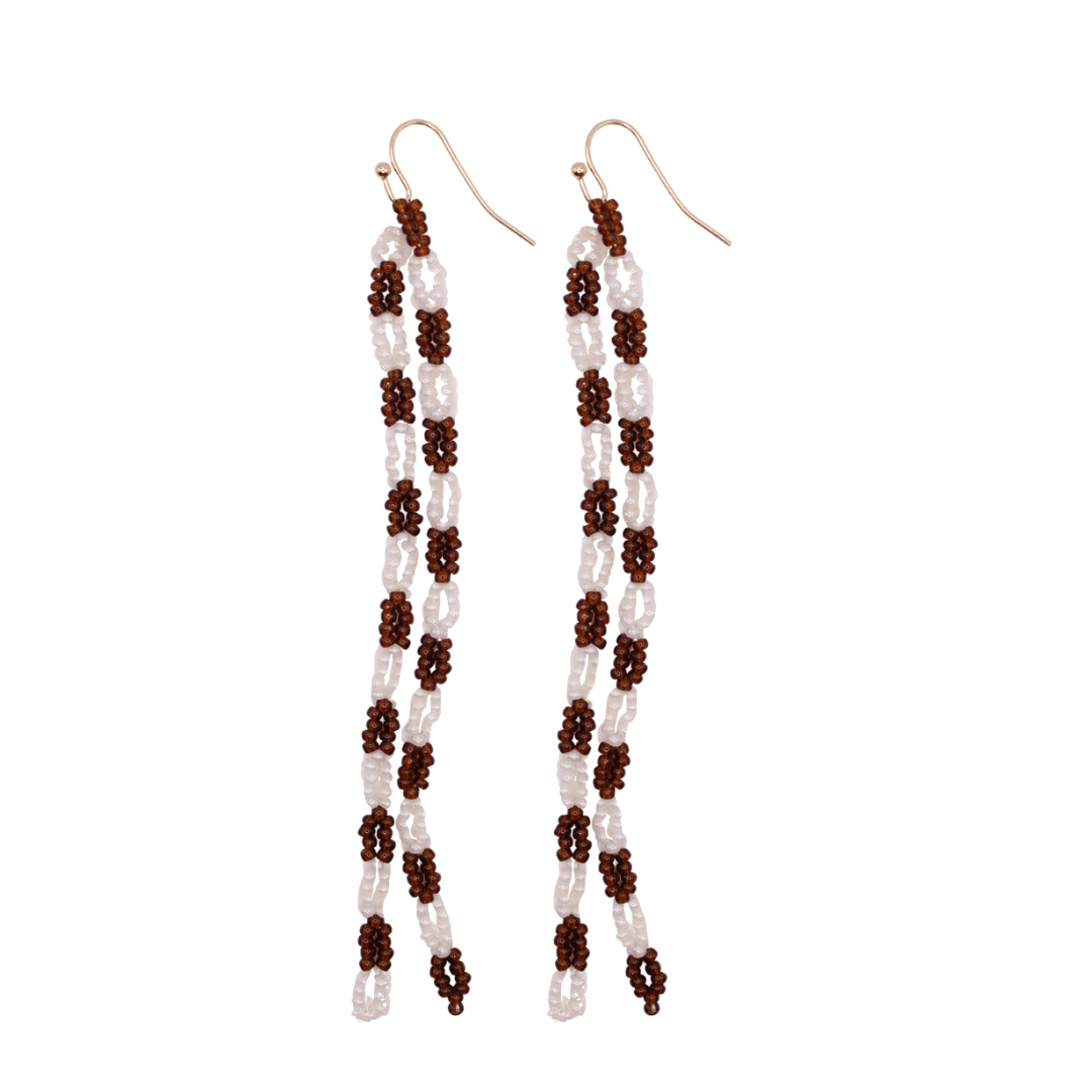 Sibley Checkered Beaded Earrings in brown and white | Summer Nikole Jewelry