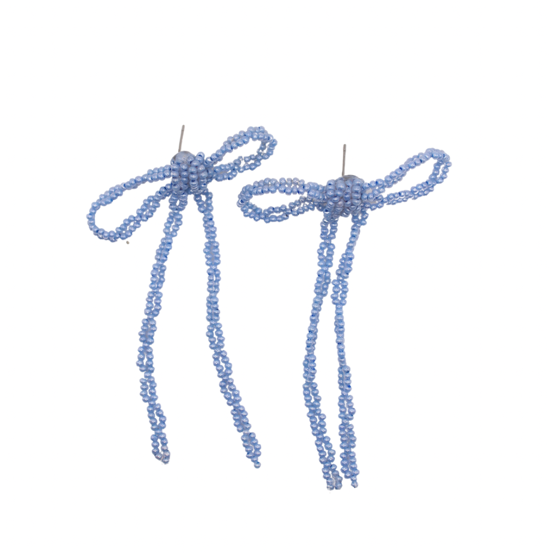 Gracie Beaded Bow Earrings in Blue | Summer Nikole Jewelry
