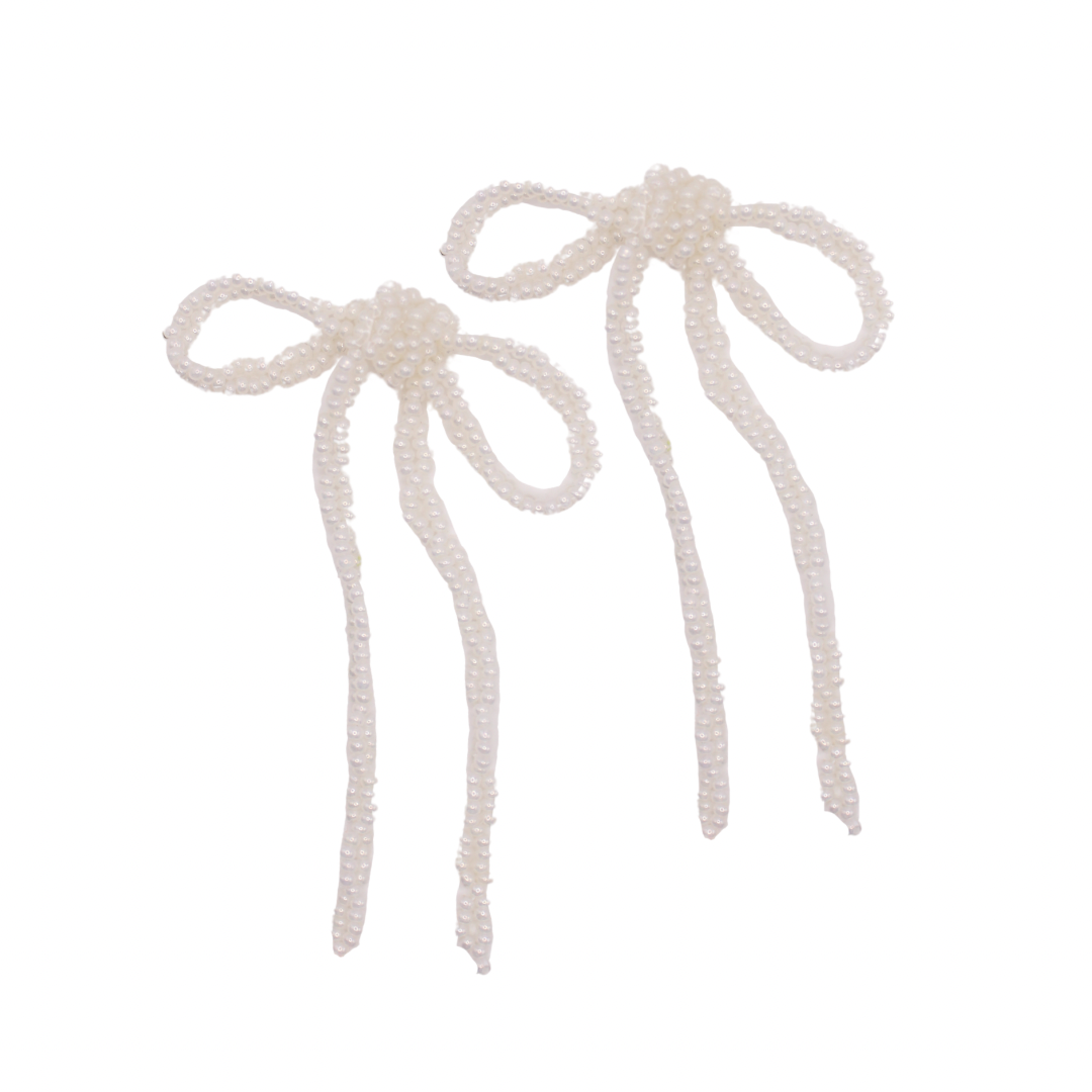 Gracie Beaded Bow Earrings in White | Summer Nikole Jewelry